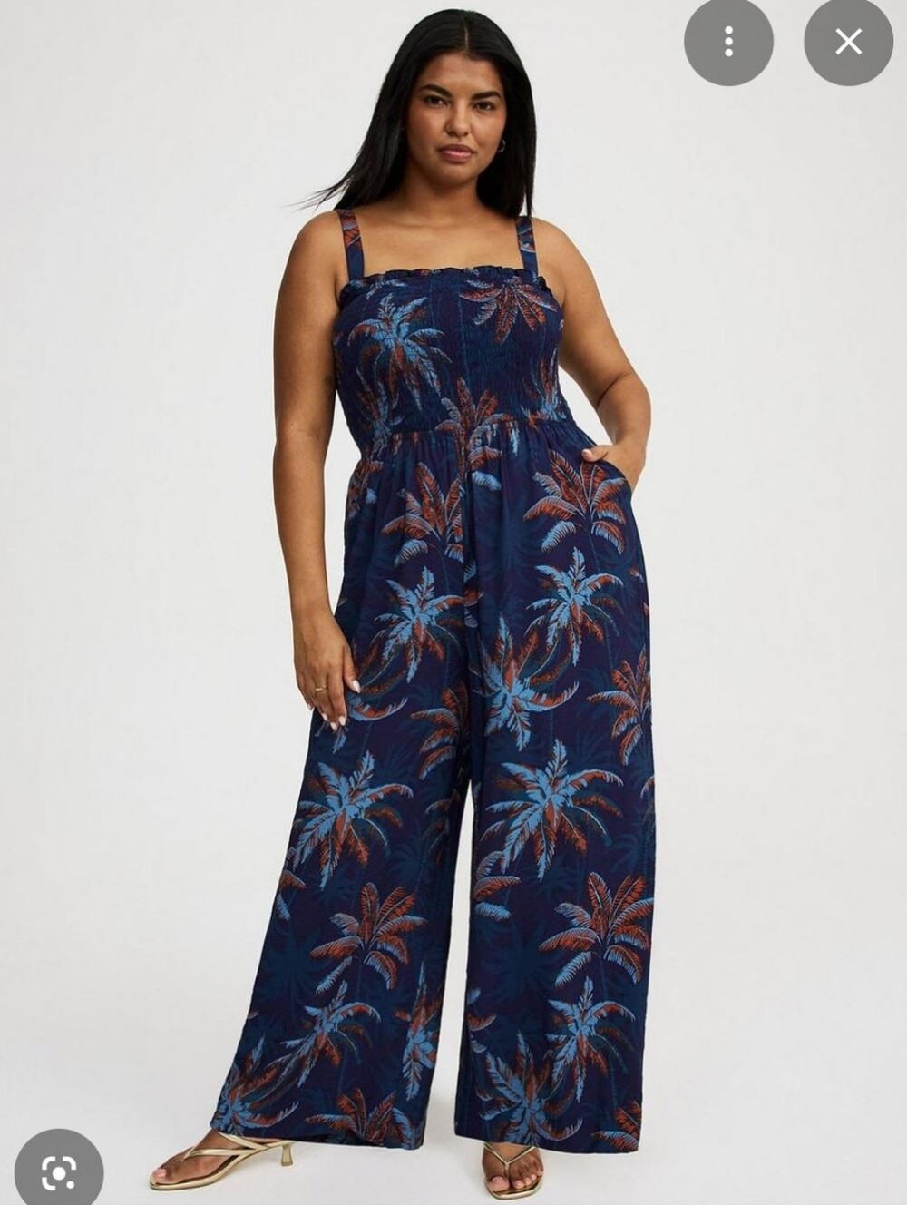 NWOT Torrid Smocked Tube Jumpsuit Wide Leg Blue Tropical Palm Tree Print Plus 1X